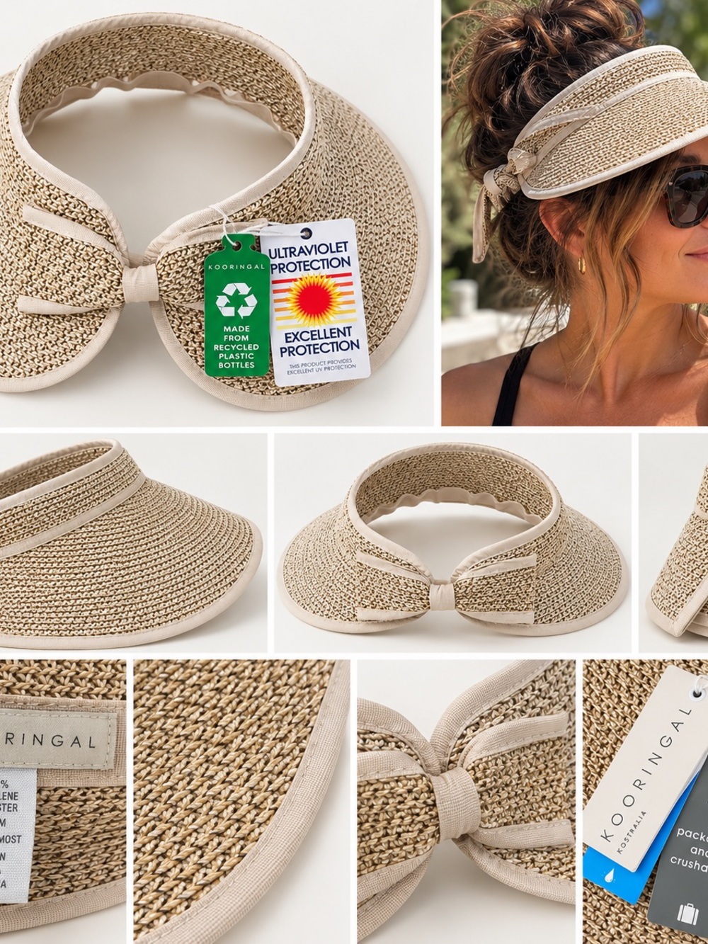 Kooringal Australia Packable Wide Brim Straw Look Sun Visor NWT - Picture 2 of 6